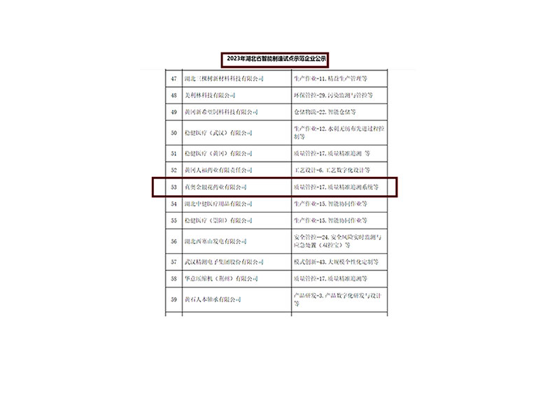 2023年湖北省智能制造试点示范企业公示
