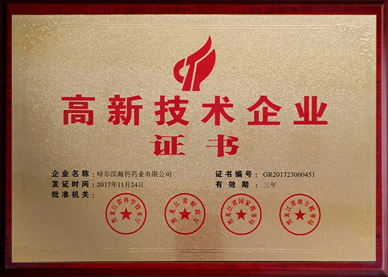 高新技术企业证书